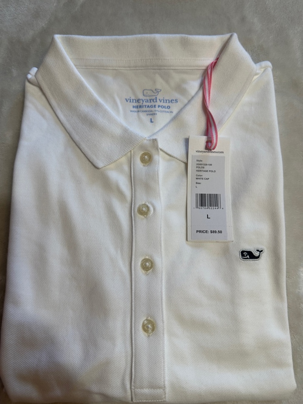 Vineyard Vines White Button-Down Polo with Navy Whale